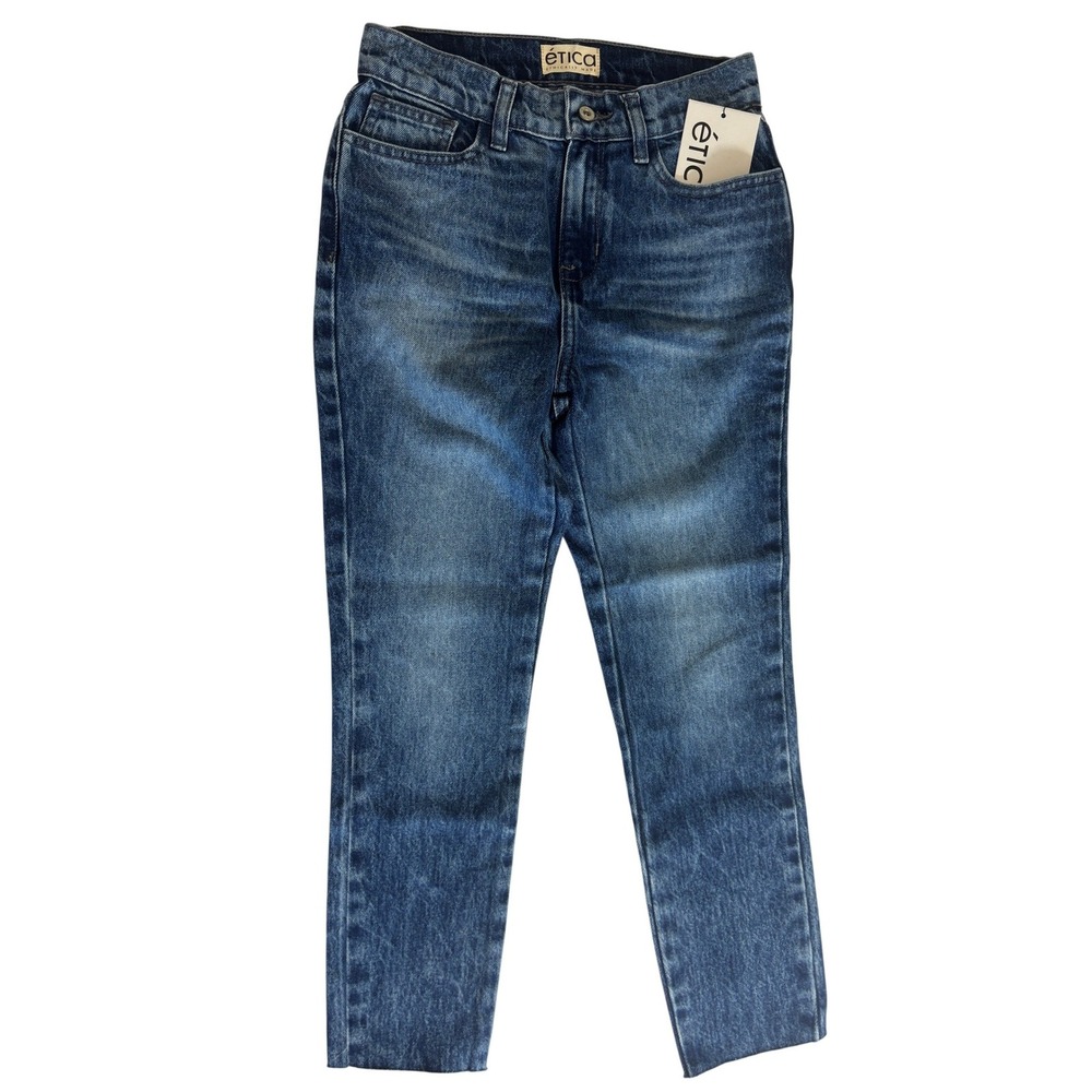 Etica Womens Blue High Rise Straight Leg Denim Jeans NWT Petite 2 Medium Wash - Picture 2 of 7